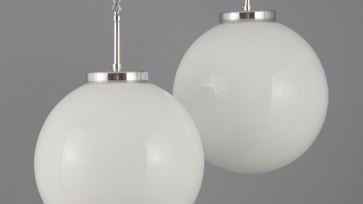 Industrial street lights and opaline glass globes