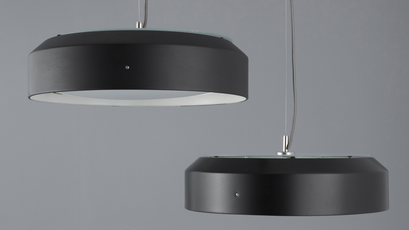 Industrial ceiling lights by Walsall and retro low profile pendants